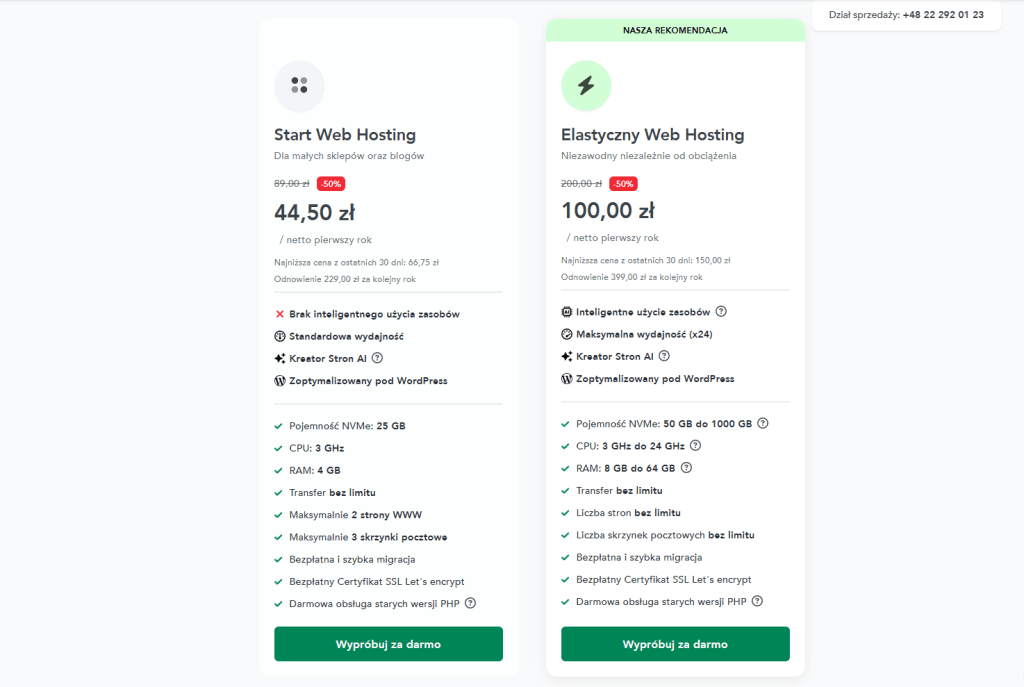 Dhosting.pl | Dostępne pakiety hostingowe