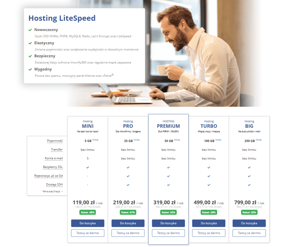 Proserwer.pl | Dostępne pakiety hostingowe