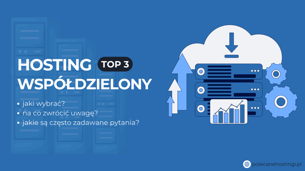 Banner o rankingu Top 3 hostingu współdzielonego z ikoną serwerów i chmury.