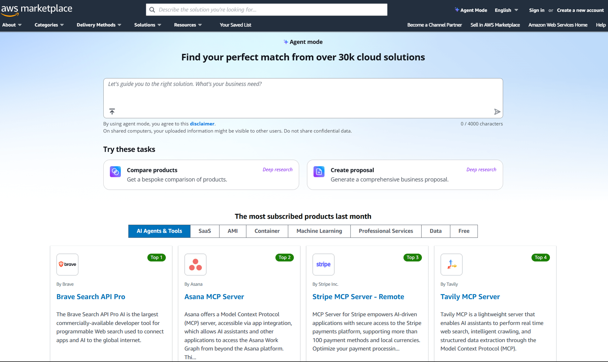 Strona główna platformy chmurowej Amazon Web Services (AWS)