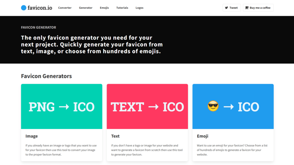 Podgląd generatora ikon favicon w serwisie favicon.io