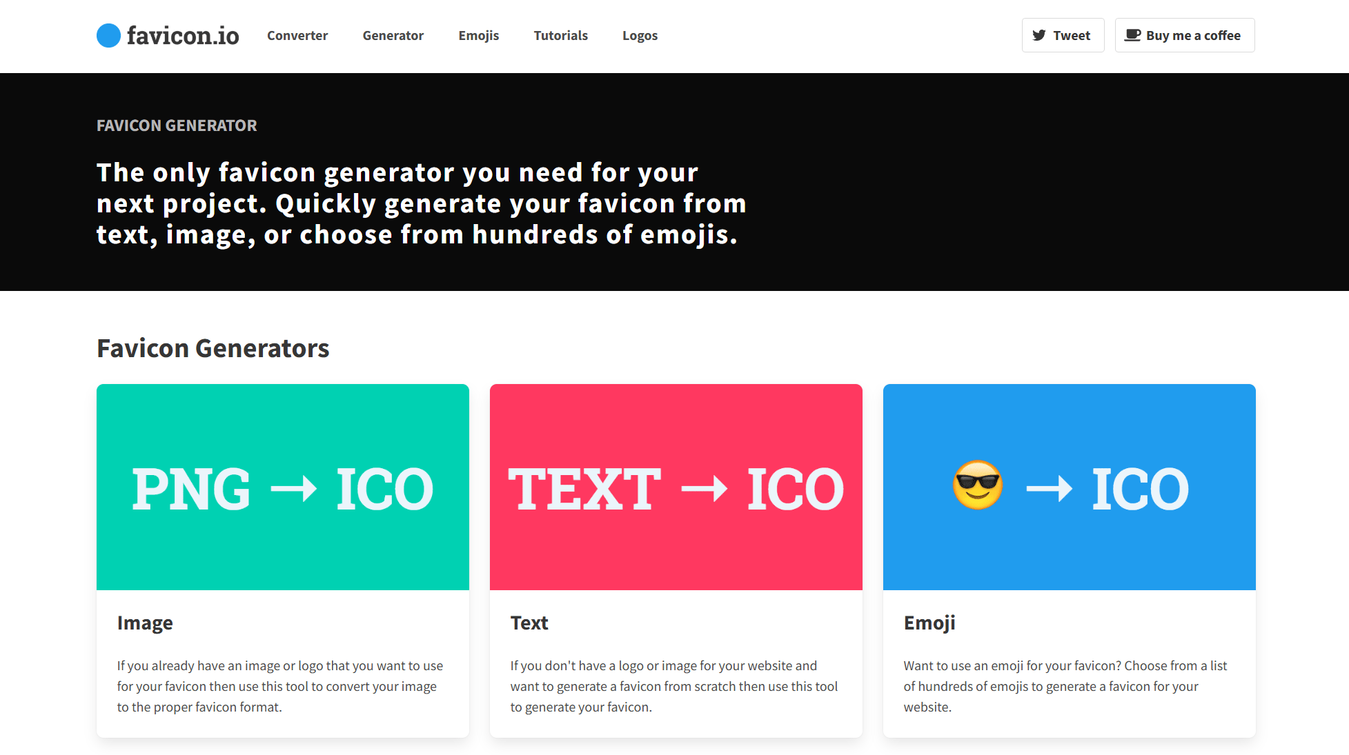 Podgląd generatora ikon favicon w serwisie favicon.io