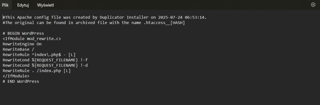 Edycja pliku konfiguracyjnego htaccess .