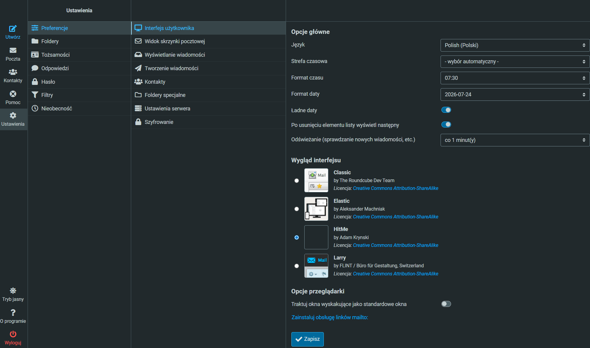Panel logowania do poczty przez przeglądarkę (Roundcube)