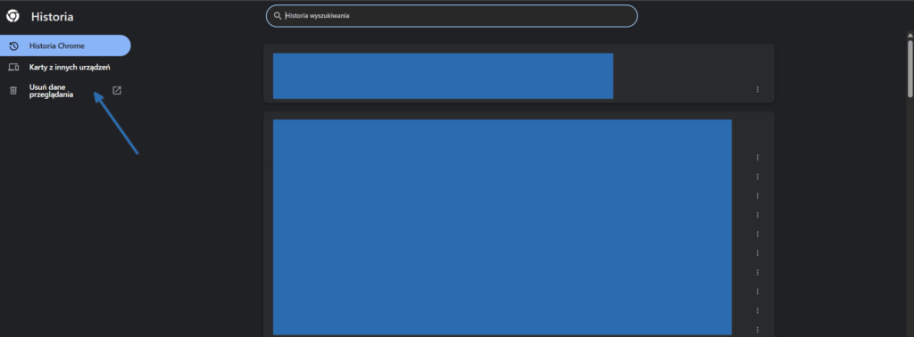 Okno czyszczenia danych przeglądania w Google Chrome z zaznaczoną opcją "Obrazy i pliki zapisane w pamięci podręcznej".