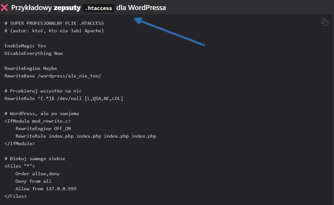 Edycja pliku .htaccess w edytorze kodu - naprawa błędu 500.