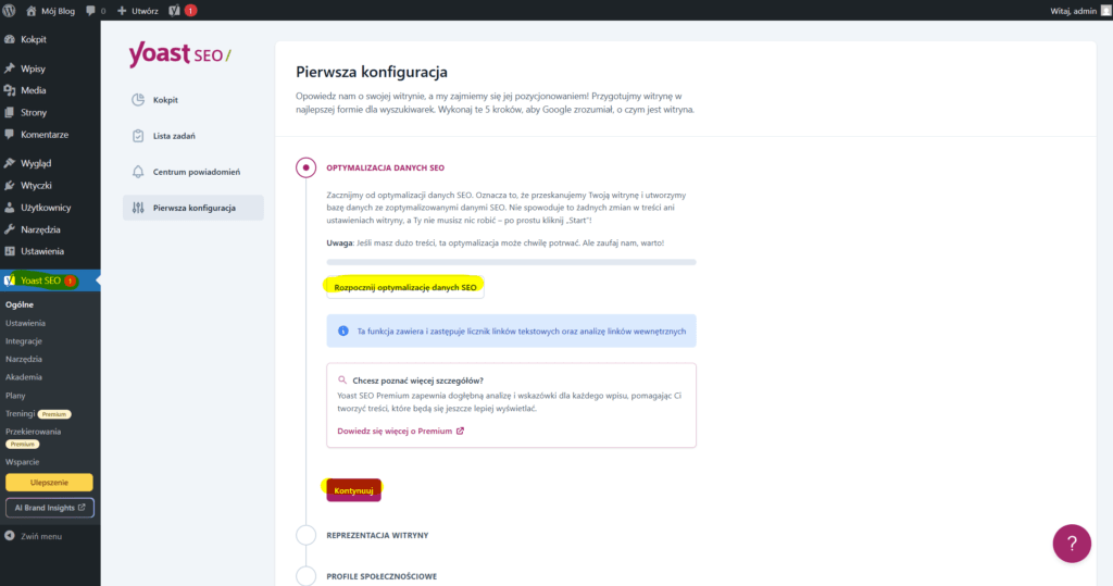 Konfiguracja wtyczki Yoast SEO w panelu WordPress.