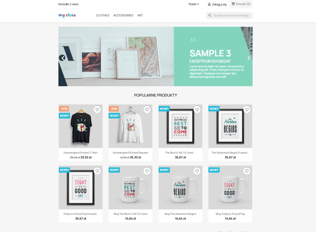 Przykładowa strona główna sklepu internetowego opartego na systemie PrestaShop