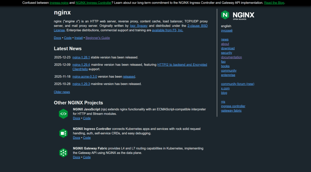 Widok strony głównej serwera WWW NGINX