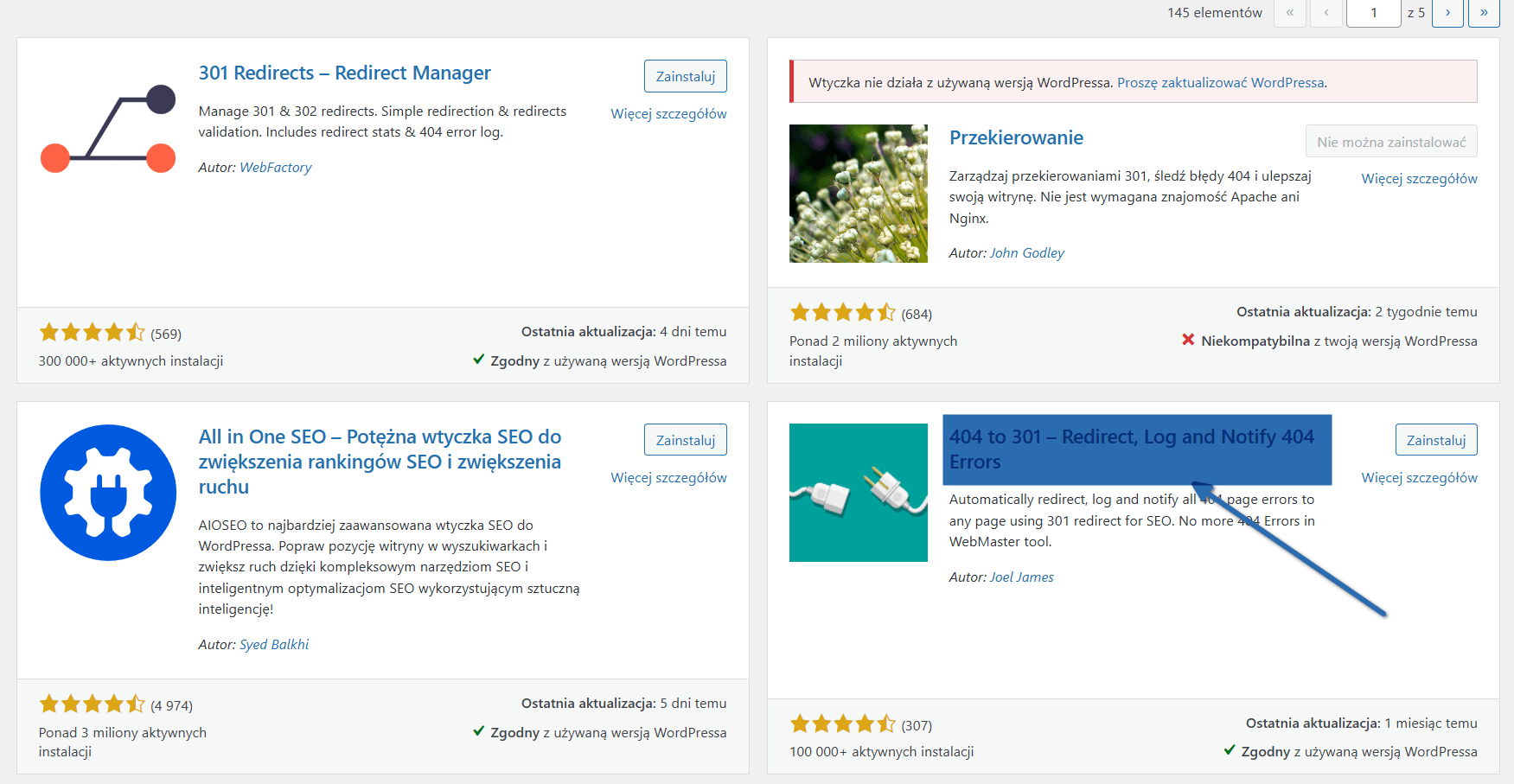 wtyczka wordpress 404 to 301