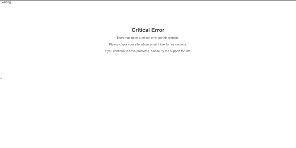 Widok standardowego komunikatu WordPress "There has been a critical error on this website" na białym tle.