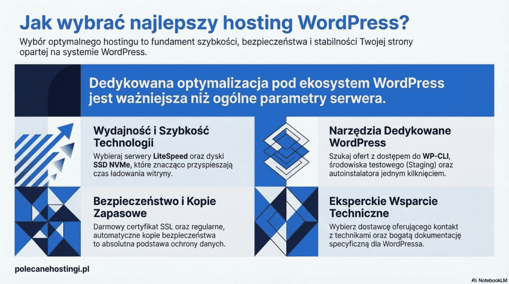 Kryteria hostingu WordPress: LiteSpeed, NVMe, narzędzia WP-CLI i Staging oraz ekspercki support WP.