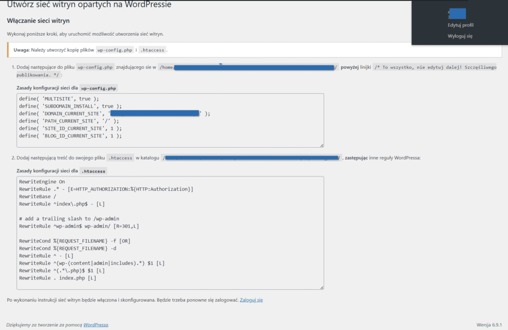 Instrukcja edycji plików wp-config.php i .htaccess dla trybu Multisite