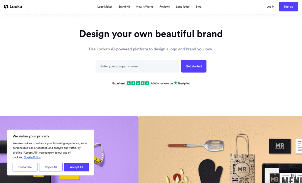 Platforma Looka do projektowania logo i materiałów firmowych.