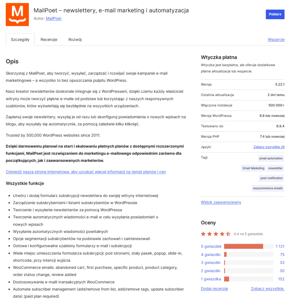 Prezentacja wtyczki MailPoet do newsletterów i automatyzacji e-mail.
