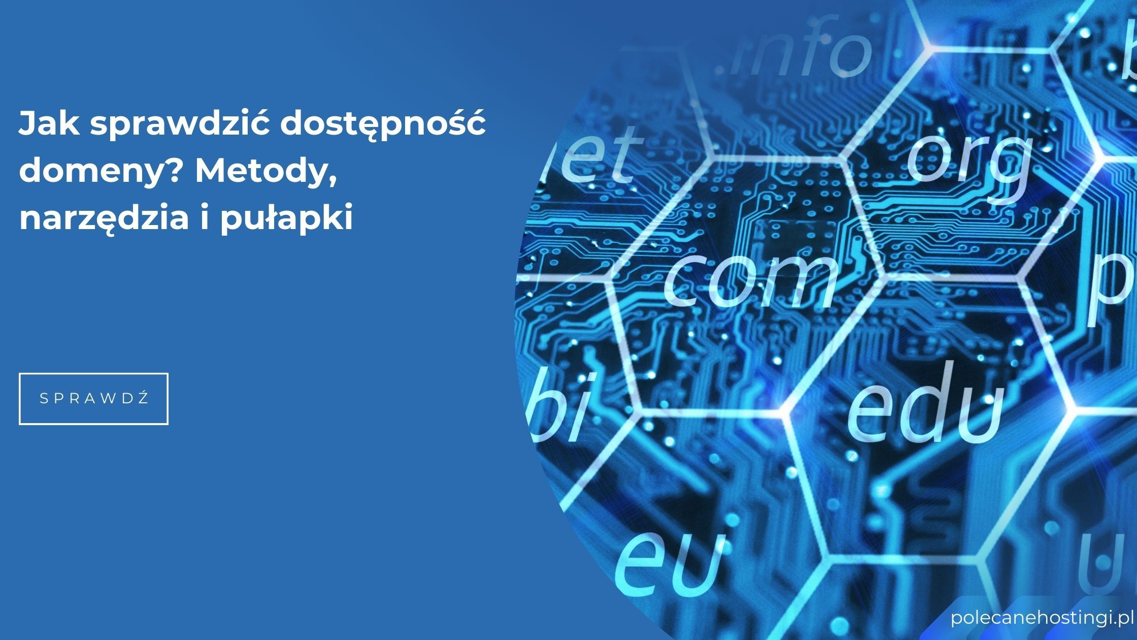 Grafika przedstawiająca sprawdzanie dostępności domeny internetowej z rozszerzeniami jak com, org, edu i eu